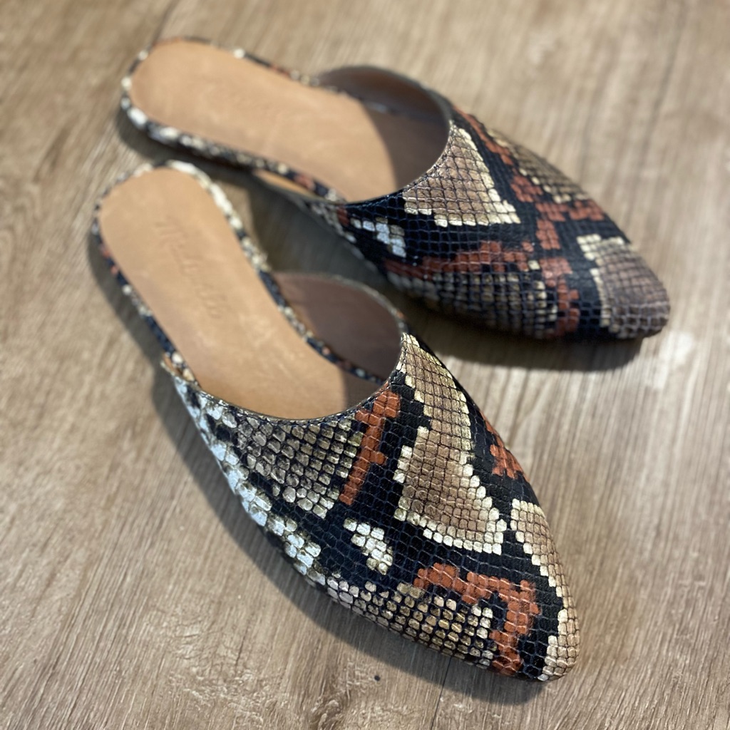 Madewell Leather Snakeskin Mules, Sz 6.5